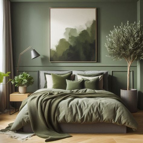 Olive Green Bedroom Bedding Olive Green, Olive Room Bedrooms, Olive And Sage Bedroom, Olive Green Room Decor, Grey And Olive Green Bedroom, Sage Green Bedroom Decor Ideas, Olive Bedding Bedroom Ideas, Olive Bedroom Ideas, Botanical Bedroom Ideas