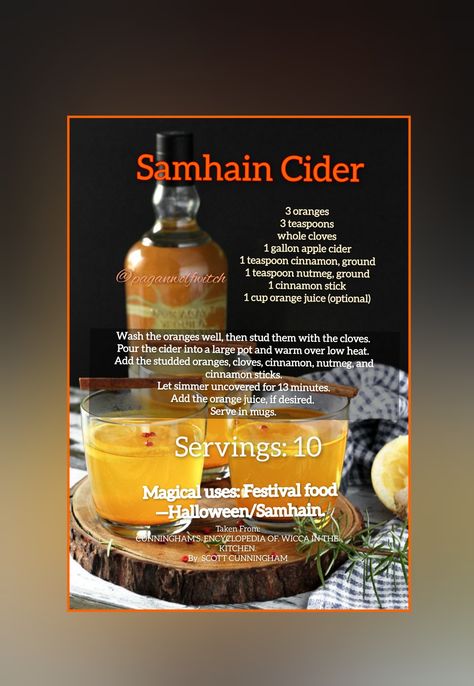 Samhain Cider recipe by Scott Cunningham #halloween #samhain Samhain Recipes, Scott Cunningham, Solstice And Equinox, Samhain Halloween, Cider Recipe, Halloween Drinks, Large Pots, Samhain, Food Festival