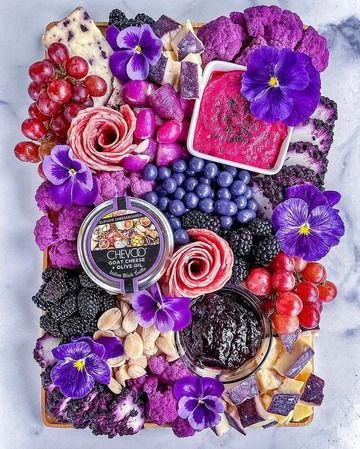 purple Princess Charcuterie Board, Purple Charcuterie Board, Purple Party Foods, Purple Salad, Purple Bachelorette Party, Elegant Meals, Pink Obsessed, Charcuterie Party, Purple Board