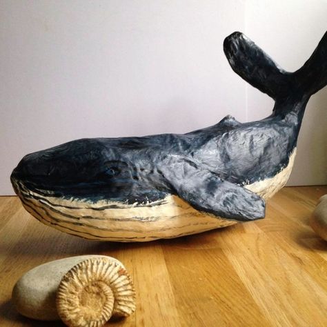 Paper Mache Projects, Art Examples, Paper Mache Animals, Paper Mache Clay, Paper Mache Sculpture, Paper Mache Art, Paper Mache Crafts, Cardboard Art, A Whale