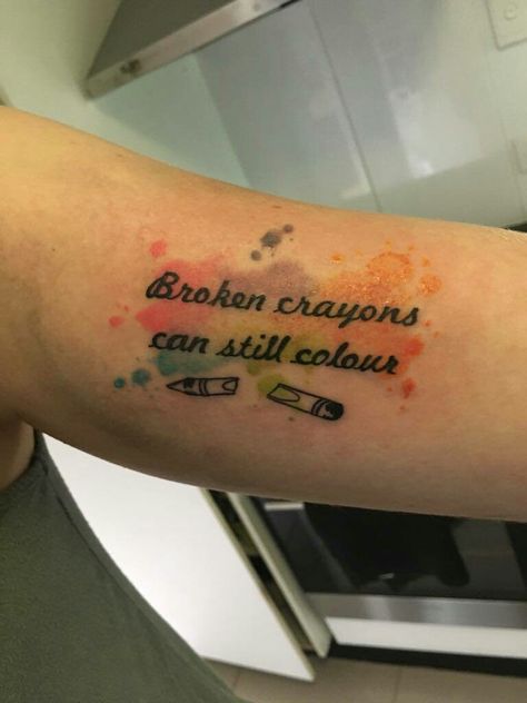 Colorful Semicolon Tattoo, Tattoos For Disabilities, Chronic Illness Tats, Resilience Tattoo, Broken Crayons Still Color, Health Tattoo, Awareness Tattoo, Light Tattoo, Broken Crayons