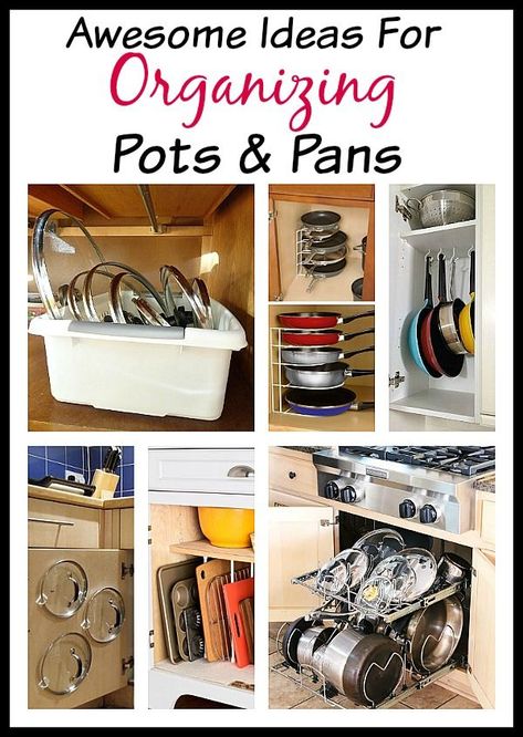 Get your #kitchen organized with these awesome ideas for organizing pots and pans! #ProChef Ideas For Organizing, Pot And Pans Organization, Pan Storage, Interior Boho, Pan Organization, Kitchen Organization Diy, Organizing Hacks, Diy Kitchen Storage, Kitchen Cabinet Organization