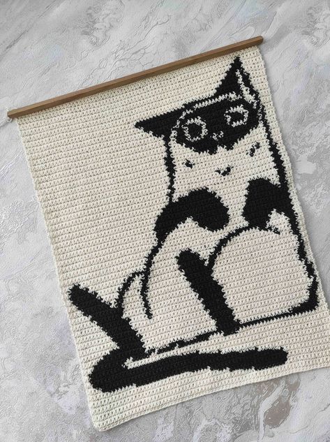 Cat Wall Hanging | VETKA Crochet Wall Hanging Pattern, Cat Wall Hanging, Crochet Wall Hanging, Wall Hanging Pattern, Crochet Wall Hangings, Pixel Crochet, Crochet Tapestry, Tapestry Crochet, Cat Wall