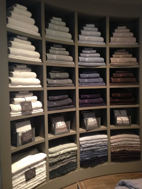 Hotel Linen Storage, Linen Room Organization, Dream Laundry Room Luxury, Outside Home Design, Dream Pantry Walk In Luxury, Linen Closet Design, Linen Closet Storage, Linen Room, Desain Pantry