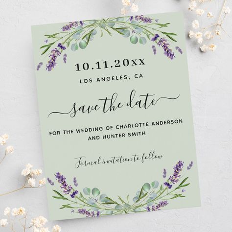 Sage Green With Lavender Wedding, Sage Green And Lavender Wedding, Lavender And Sage Wedding, Lavender Wedding Theme, Wedding Theme Color Schemes, Purple And Green Wedding, Rustic Wedding Save The Dates, Purple Wedding Theme, Green Themed Wedding