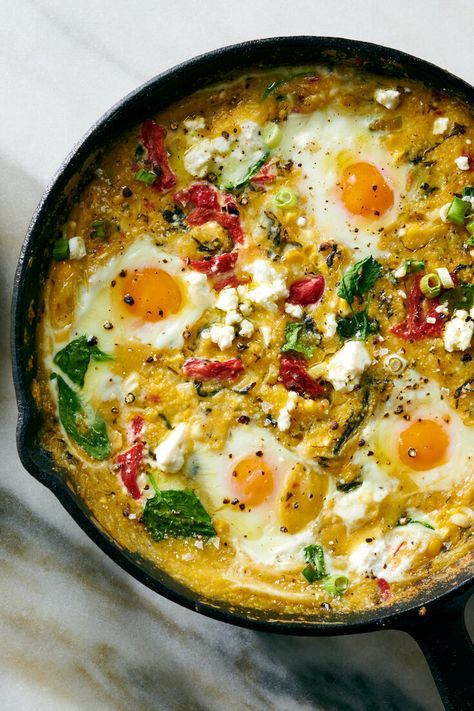 Corn Polenta, Polenta Recipe, Baked Polenta, Eggs Dinner, Baked Eggs Recipe, Polenta Recipes, Creamy Corn, Eggs Recipe, Nyt Cooking