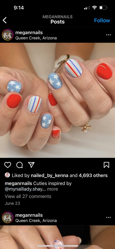 Memorial Day Nails, Sns Nails Designs, Short Gel Nails, Gel Nail Art Designs, Striped Nails, July Nails, Shellac Nails, Get Nails, Festival Nails