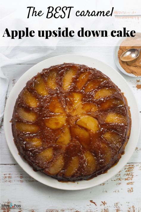 Apple Upside Down Cake Recipe, Caramel Apple Upside Down Cake, Apple Upside Down Cake, Upside Down Cake Recipe, Autumn Cake, Caramel Apples Easy, Easy Caramel, Family Desserts, Kids Baking