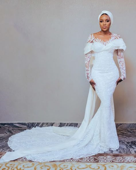 Wedding Gown Inspiration, African Bride, Bridal Styling, Head Tie, Beautiful Portraits, Stylish Wedding Dresses, Muslim Bride, Long Sleeve Wedding Dress Lace, Dream Wedding Ideas Dresses