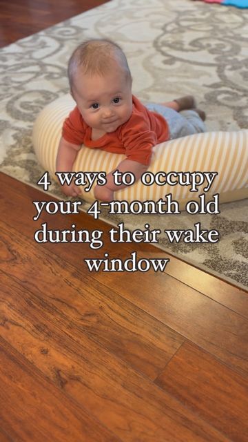 Sarah | Baby + Toddler Sleep | Motherhood on Instagram: "As your 4-month old’s wake windows are getting longer, it can be tough to find new ways to occupy your baby! Here are 4 ideas. 

Share in the comments what your 4-month old enjoys! 👇🏼

#4monthold #4months #4montholdbaby #motherhood #momlife #mommyandme #mommylife #sahm #workingmom #infanttips #wakewindow #momsofig #momsofinstagram #momreels" 4month Old Baby Activities, 3 Month Old Wake Window Activities, 9 Month Old Wake Windows, 4-5 Month Old Schedule, 7 Month Old Wake Window, 10 Month Old Wake Window, 4 Month Old Baby Activities, Routine For 3 Month Old, 4 Month Old Schedule