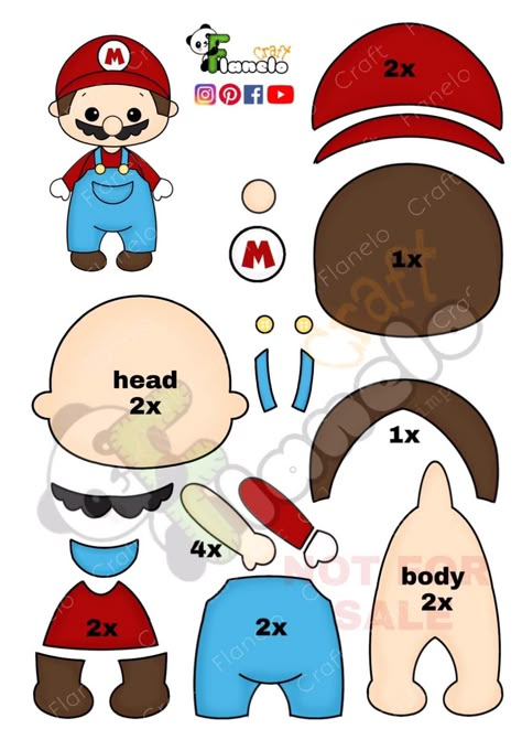 Mario Felt Pattern, Super Mario Felt Pattern, Nintendo Crafts, Mario Crafts, Felt Templates, Felt Doll Patterns, Felt Toys Patterns, Felt Animal Patterns, Paper Dolls Diy