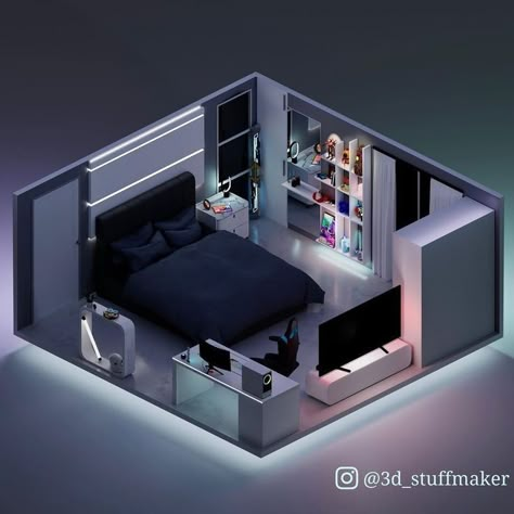 Interior Design Art Deco, Small Room Setup, Gamer Bedroom, Small Game Rooms, Mens Bedroom Decor, Cool Room Designs, Bedroom Redesign, Small Room Design Bedroom, Interior Luxury