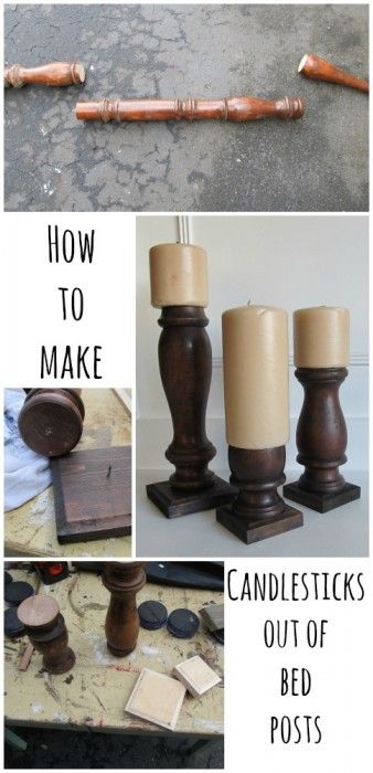 My Repurposed Life will show you how to use old bed part scraps to make candlesticks Repurposed Wood Projects, Bed Posts, Spindle Crafts, Bed With Posts, Posts Ideas, Diy Candle Holders, Wood Candle Sticks, Repurposed Wood, Diy Candle