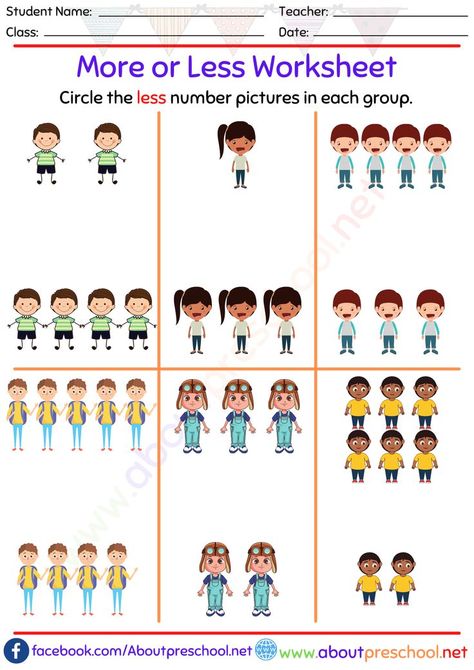 More and Less Worksheet More And Less Worksheet, More Or Less Worksheets, Physical Activities For Preschoolers, Worksheet For Kindergarten, Worksheet Kindergarten, Cvc Words Worksheets, Comparing Numbers, Kids Worksheets Preschool, Math Measurement