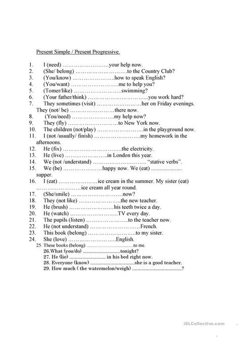 Stative Verbs - English ESL Worksheets Stative Verbs Worksheet, Stative Verbs, Action Verbs Worksheet, Progressive Verbs, Tenses Exercises, English Grammar Pdf, Verbs Worksheet, English Sentence, Grammar Exercises