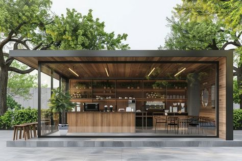 Coffee Booth Design Outdoor, Outdoor Kiosk, Coffee Booth, Coffee Kiosk, Digital Kiosk, Nature And Architecture, Small Market, Mobile Coffee, Base Building