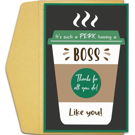 PRICES MAY VARY. Show your favorite boss some appreciation and compliment with this funny and cute coffee themed greeting card. Perfect boss gift for men/women. Suitable for multiple occasions, National Boss Day, Christmas, Thanksgiving, Birthday, Promotion, Leaving, Retirement, Thank You, or Just Because. Featuring a coffee cup design, you can give it as a gift or attach a café gift card. Each greeting card is printed on high-quality card stock. Card measures 8.1" x 5.3" inches when folded. And Thank You Boss Card, Boss Day Card, Birthday Card For Boss, National Boss Day, Bosses Day Cards, National Bosses Day, Thank You Boss, Happy Boss's Day, Boss Day