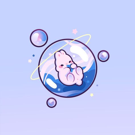 bunny + bubbles✨ #miekoarts #procreate #cutebunnyart #kawaiiart #kawaiibunny | Instagram Bunny Art Aesthetic, Bunny Art Cute, Water Bunny, Bubble Character, Bunny Doodles, Bunny Space, Bunny Icon, Chibi Bunny, Space Rabbit