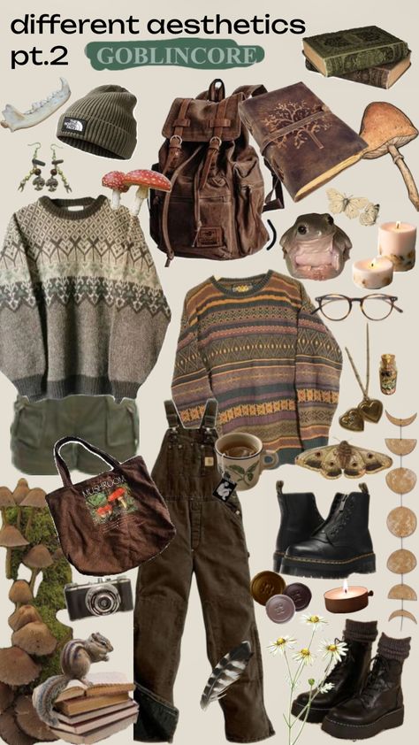 #partwo #goblincore #gremlincore #aesthetic #findyouraesthetic Gremlincore Aesthetic, Gremlincore Outfits, Forestcore Outfit, Goblincore Clothes, Goblincore Outfits, Dark Academia Outfits, Goblincore Aesthetic, Cottagecore Outfits, Earthy Outfits