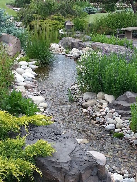 Backyard Stream, Garden Stream, Garden Pond Design, Pond Landscaping, Natural Pond, Backyard Water Feature, Waterfalls Backyard, Rock Garden Landscaping, Water Features In The Garden