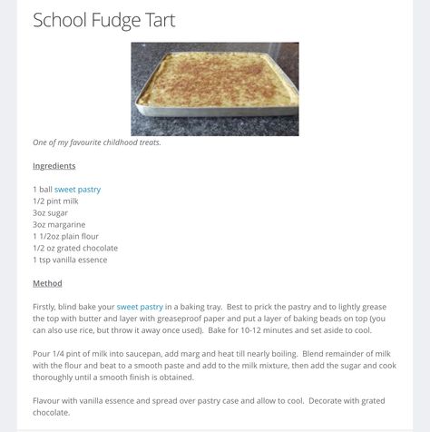 Oh my god, it's my all-time-favourite dessert of my entire schooling: TOFFEE CREAM TART School Puddings, Fudge Tart, School Desserts, Tasty Deserts, School Dinner Recipes, Old School Desserts, Cornflake Cake, Pudding Pie Recipes, School Dinner