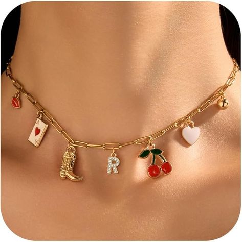 Amazon.com: Initial Charm Necklace for Women Gold Letter Necklace Charm Pendant Western Cowgirl Cherry Heart Fruit Choker Necklace Charms Jewelry for Teen Girl Gifts Trendy Stuff : Clothing, Shoes & Jewelry Stocking Stuffers For Adults, Heart Fruit, Western Necklace, Trendy Stuff, Stocking Stuffers For Women, Western Necklaces, Initial Necklaces, Gold Letter Necklace, Necklace Charms