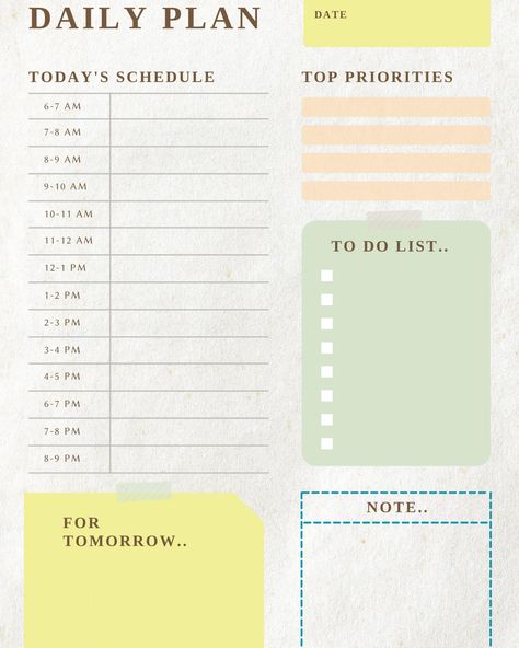 https://bit.ly/413IW22 Productivity Organization, Daily Planner Design, Today's Schedule, Printable Daily Planner, Plan Your Day, Date Today, Daily Goals, Positive Habits, Daily Plan