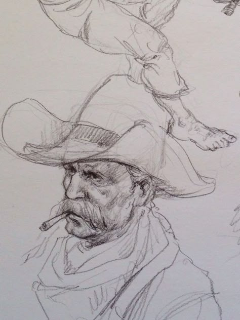 Cowboy Pencil Drawings, Cowboy Sketches Pencil, Old Cowboy Drawing, Old Cowboy Art, Cowboy Sketch Drawing, Cowboy Drawings, Old Man Drawing, Cowboy Sketch, Western Sketches