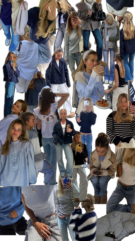 stockholm style, nordic style, collage, shuffles, blue, outfit idea, ootd Swedish Outfit, Scandi Style Fashion, Style Collage, Swedish Girls, Collage Style, Swedish Style, Style Guru, 2000s Outfits, Stockholm Style