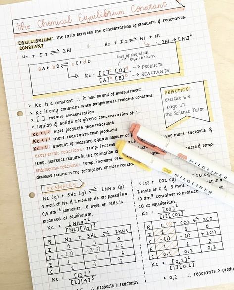 Aesthetic Notes Layout, Chemical Equilibrium, Notes Layout, Chem Notes, Algebra Notes, Daily Bullet Journal, Chemistry Study Guide, Aesthetic Notes, Math Notes