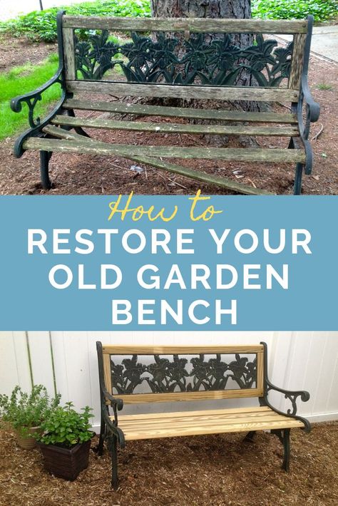 How to restore an old garden bench instead of buying a new one. #woodworking #diyproject #gardenbench Metal And Wood Bench, Yard Benches, Outside Benches, Cast Iron Garden Bench, Bench Garden, Metal Garden Benches, Old Benches, Outdoor Garden Bench, Old Garden