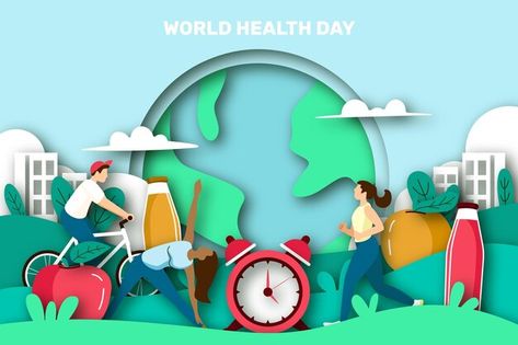 World health day illustration in paper s... | Premium Vector #Freepik #vector #hand-drawn #health #celebration #illustration World Health Day Creative, Health Day Illustration, Happy World Health Day, Celebration Illustration, Dental Advertising, World Health Day, Day Illustration, Paper Style, Engineering Colleges