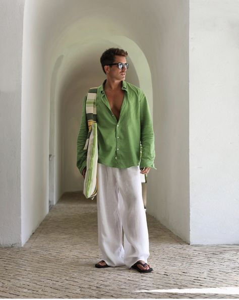 Island Men Outfit, Mens Resort Wear Outfits, Mens European Fashion Summer, Mens Linen Outfits, Cocktail Outfits, Vacation Outfits Men, Beach Outfit Men, Island Outfit, Pants Outfit Men