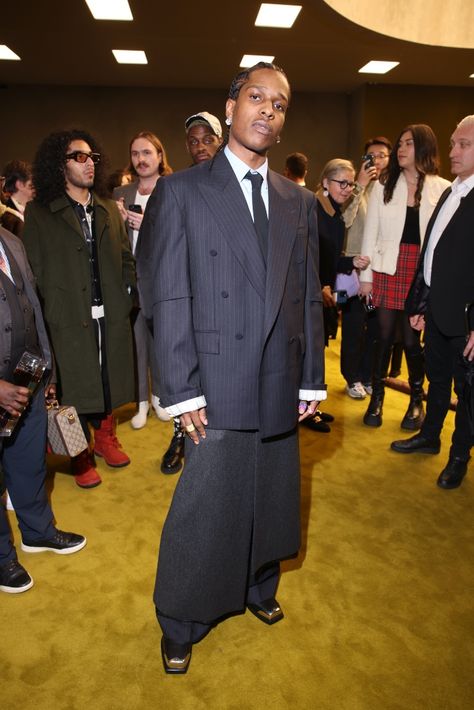 Asap Rocky Suit, Oversized Suits Men, Asap Rocky Outfits, Asap Rocky Fashion, Oversized Suit, Pinstripe Jacket, Grad Shoot, Cap Toe Boots, Classy Suits