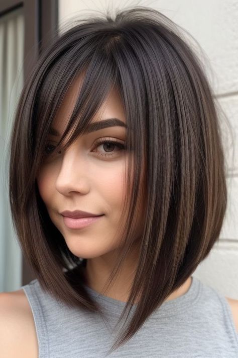 Aline Bob Long, Straight Long Bob Haircut, Long Bob With Bangs Hairstyles, Long Bobs For Fine Hair, Long Inverted Bob With Bangs, Mid Length Stacked Bob Haircut, Long Bob Con Flequillo, Inverted Lob Haircut, Bob Hairstyles Straight Hair