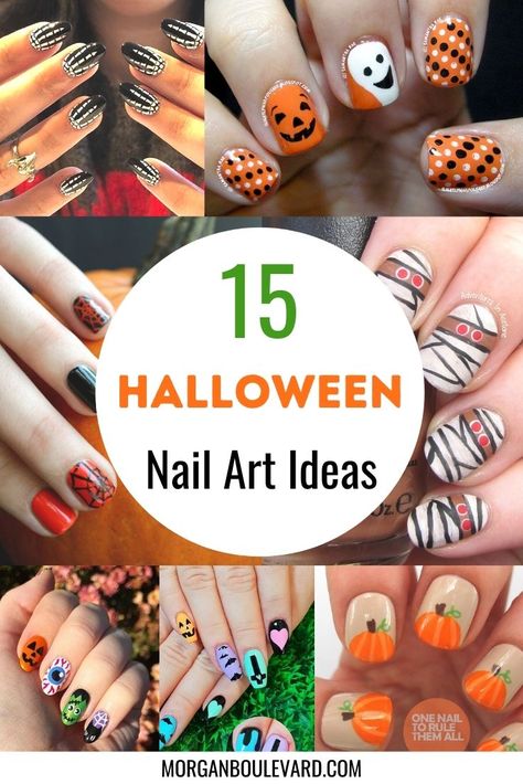 Nail Art Designs October, Cute Easy Diy Halloween Nails, Easy Ghost Nails Diy, Manicure Ideas Halloween, Halloween Nails At Home Easy, Halloween Nails Kids Easy, Halloween Nail Art Easy Simple, Halloween Nail Designs For Kids, Simple Diy Halloween Nails