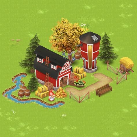 Best Hayday Farm Designs, Hay Day Full Farm Design, Hay Day Farm Layout Ideas, Hayday Silo Design, Cute Hayday Farm Layout, Hay Day Entrance Design, Hay Day Barn And Silo Design, Hay Day Animal Area, Hayday Sheep Design