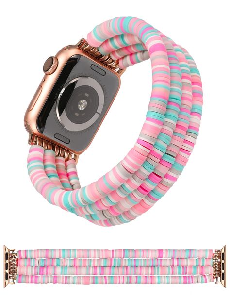 PRICES MAY VARY. So cute for daily! - The boho bracelet bands for Apple Watch are made of clay polymer, no fade, waterproof, lightweight and comfortable to wear. Paired this heishi beaded bracelet band to your daily life This colorful heishi beads stretch bracelet band for apple watch is the perfect way to add a beautiful detail to your favorite outfits this season! It is perfect for lots of occasions, such as at home, street, beach, maxi, bikini, t-shirt, sweater and so on. You can choose one a Clay Bead Apple Watch Band, Jewelry Bands, Apple Watch Nike, Preppy Bracelets, Preppy Jewelry, Jewellery Art, Boho Fashion Summer, Clay Polymer, Clay Bracelet