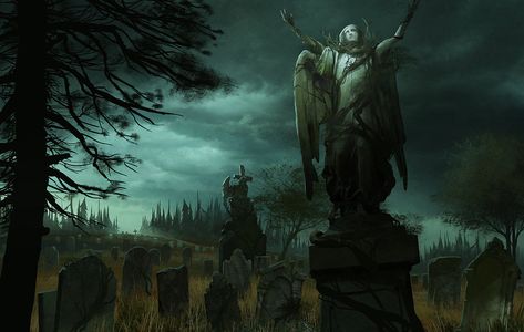 Graveyard Statue Mtg Altered Art, Call Of Cthulhu Rpg, Apocalypse Art, The Evil Within, Landscape Concept, Cosmic Horror, Fantasy Pictures, Fantasy Places, Fantasy Concept Art