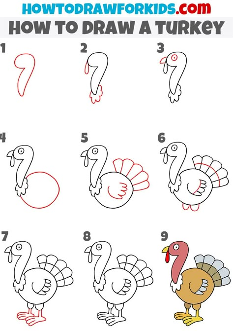 Draw A Turkey For Kids, Cartoon Turkey Drawing Easy, Turkey Chalk Art, How To Draw Thanksgiving Things, Turkey Doodle Easy, How To Draw A Turkey, Easy Thanksgiving Drawings, Thanksgiving Doodles Easy, Thanksgiving Drawings Easy