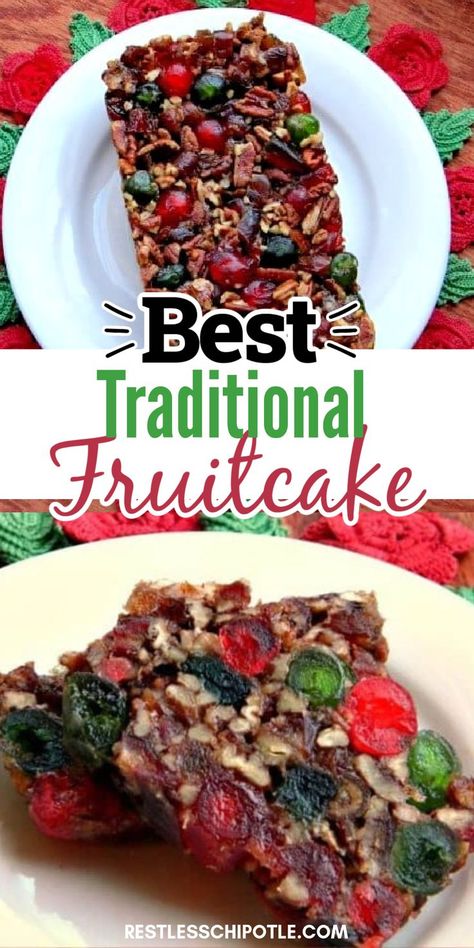 This is the BEST fruitcake recipe! It's been in my family for years! This old fashioned fruit cake recipe is an easy fruitcake for Christmas filled with dates, cherries, pineapple, and pecans that make it more like candy than a cake! Nutty Fruitcake Recipe, Old Fashioned Fruit Cake Recipe, Holiday Fruit Cake, Best Fruitcake, Best Fruit Cake Recipe, Fruit Cake Recipe Easy, Candied Cherries, Fruit Cake Recipe Christmas, Candied Pineapple