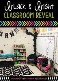 Black & Bright Classroom Reveal Black And Bright Classroom, Classroom Decor Middle School, Bright Classroom Decor, Bright Classroom, Chalkboard Classroom, Classroom Decor Middle, Chalkboard Theme, Classroom Decor High School, Classroom Makeover