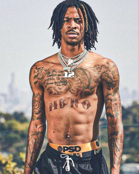 Ha Morant Wallpaper, Nba Tattoos For Men, Ja Morant Tattoo, Ja Morant Wallpaper, Basketball Boyfriend, Ja Morant Style, Best Nba Players, Basketball Players Nba, Dreadlock Hairstyles For Men