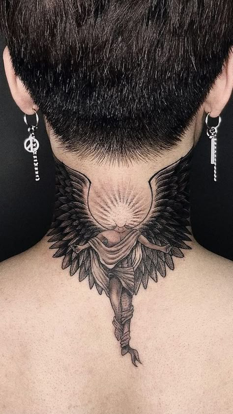 Back Of Neck Tattoo Men, Chaos Tattoo, Full Neck Tattoos, Nape Tattoo, Throat Tattoo, Neck Tattoos Women, Back Of Neck Tattoo, Muster Tattoos, Neck Tattoo For Guys