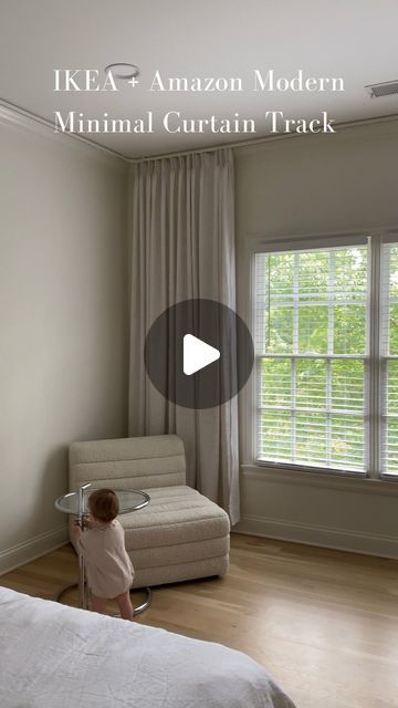 Sarah Wisted on Instagram: "Modern Minimal Curtain Track —— IKEA + Amazon  All links — in my “home” highlight   A full YouTube video with links and installation on my YouTube channel: https://youtu.be/a8hezFJ3uUQ  Curtains - ChadMade via @amazonhome Track - @ikeausa VIDGA  Disclaimer: The curtains are a bit too short for this space. I plan to let the hem out a bit to reach the floor." Curtain Track Ikea, Track Curtains Ceiling, Curtain Track Ideas, Vidga Ikea Curtains, Ikea Curtain Track, Ikea Vidga Curtain Track, Floor To Ceiling Curtains Living Room, Vidga Ikea, Sarah Wisted