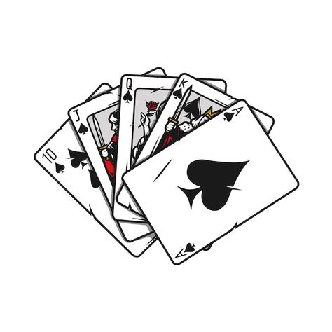 Vector royal flush of spades poker hand | Premium Vector #Freepik #vector #ace-logo #king-card #ace-spades #spade Marine Tattoo, Pirate Eye Patches, Thumbs Up Sign, King Card, Retro Helmet, Flag Template, Poker Hands, Hat Vector, Beer Poster