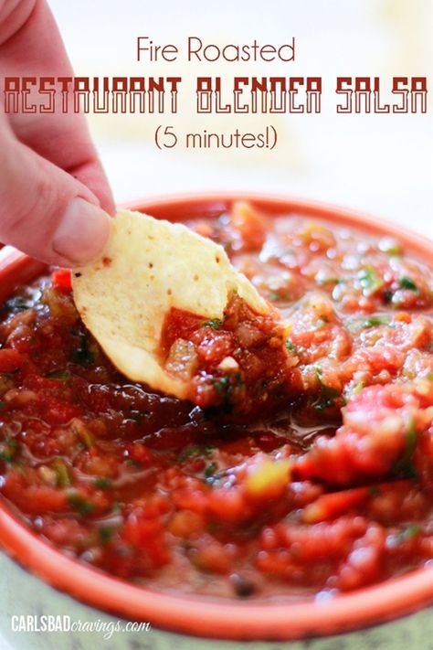 Fire Roasted Restaurant Blender Salsa (5 Minutes!) | Everybody needs the perfect salsa recipe and this is it! Better than any restaurant salsa and SO EASY! You will want to bring this for every party and make to smother all your Mexican food! | Carlsbad Cravings Freezer Salsa, Restaurant Salsa, Blender Salsa, Easy Salsa Recipe, Homemade Salsa Recipe, Carlsbad Cravings, Homemade Salsa, Fire Roasted, Latin Food