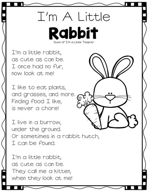 Rabbits! Nonfiction Reading and Writing Activities Rabbit Activities For Kids, Rabbit Poem, Easter Reading Activities, Poem For Kids, Writing Kindergarten, Easter Writing, Reading And Writing Activities, Easter Songs, Easter Lessons