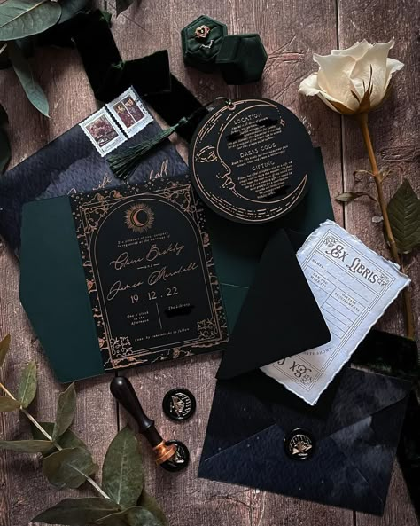 Oh Blythe Design | Wedding & Event Stationery (@ohblythedesign) • Instagram photos and videos Dark Academia Wedding, Elaborate Wedding, Moody Wedding Invitations, Dark Wedding Theme, Bespoke Wedding Stationery, Emerald Green Weddings, Celestial Wedding, Goth Wedding, Dark Wedding