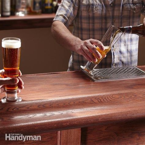 diyers and pros share their design and how-to tips, with photos of reader-built home bars. learn how to build a classic wood bar top, install a beer tap and more. Build Your Own Bar, Homemade Bars, Wood Bar Top, Home Bar Plans, Homemade Bar, Bar Plans, Basement Bar Designs, Diy Home Bar, Built In Bar